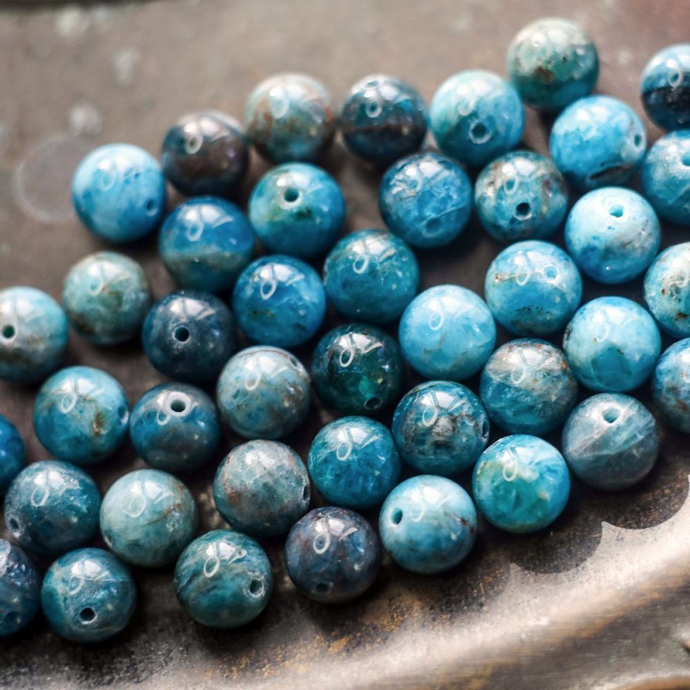 бусина апатит 8, цвет темно-голубой, 8 мм (стренд 8 шт.)