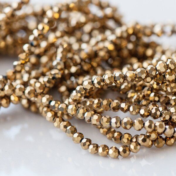 бусина, стекло 3, граненая, цвет золото, 3 мм (уп.40+/-5 шт)