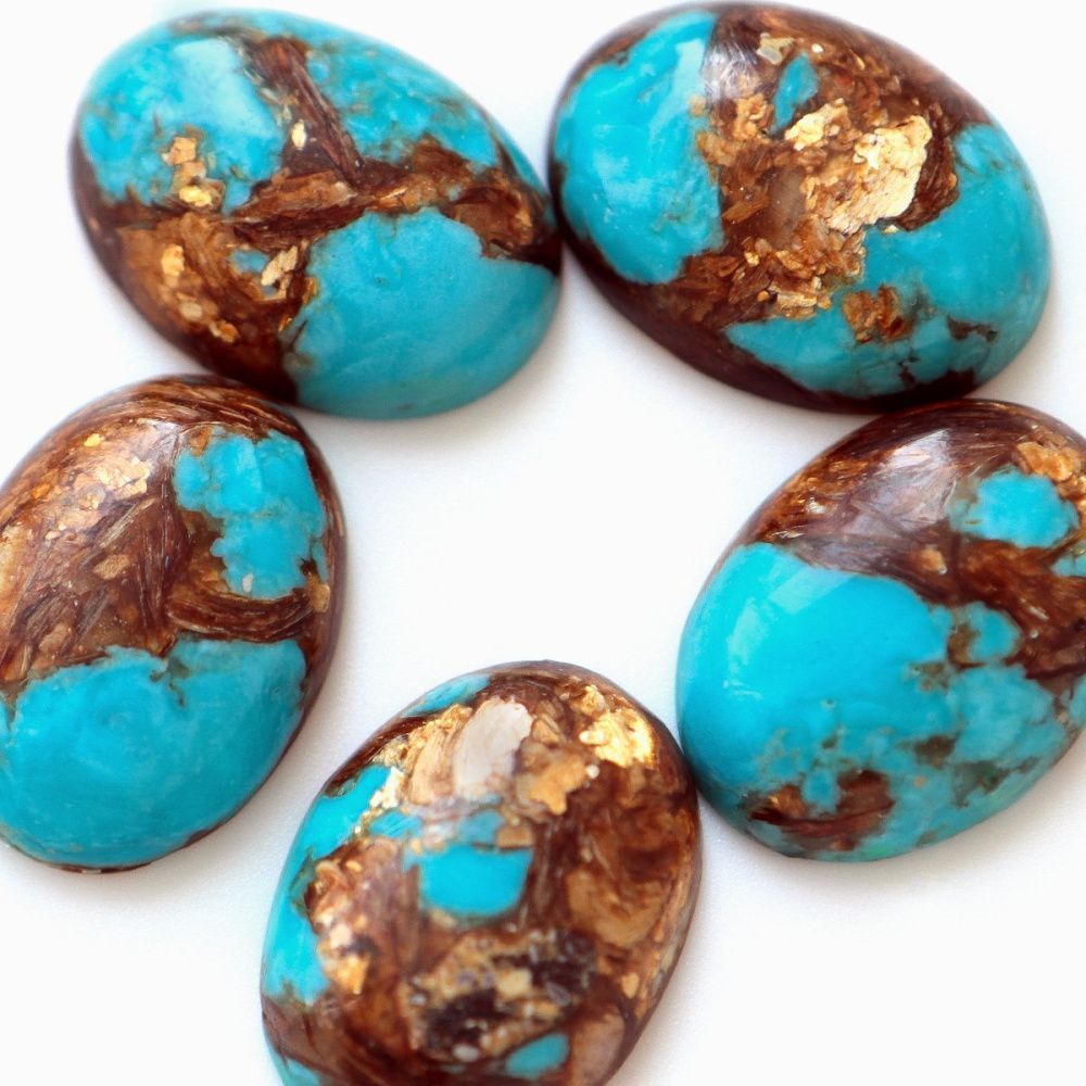 кабошон им. варисцита, овальный, цвет медный/бирюзовый, 25x18x7 мм