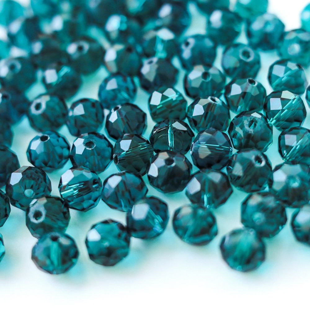 бусина, стекло абакус 10, граненая, цвет темно-бирюзовый, 10х7 мм 