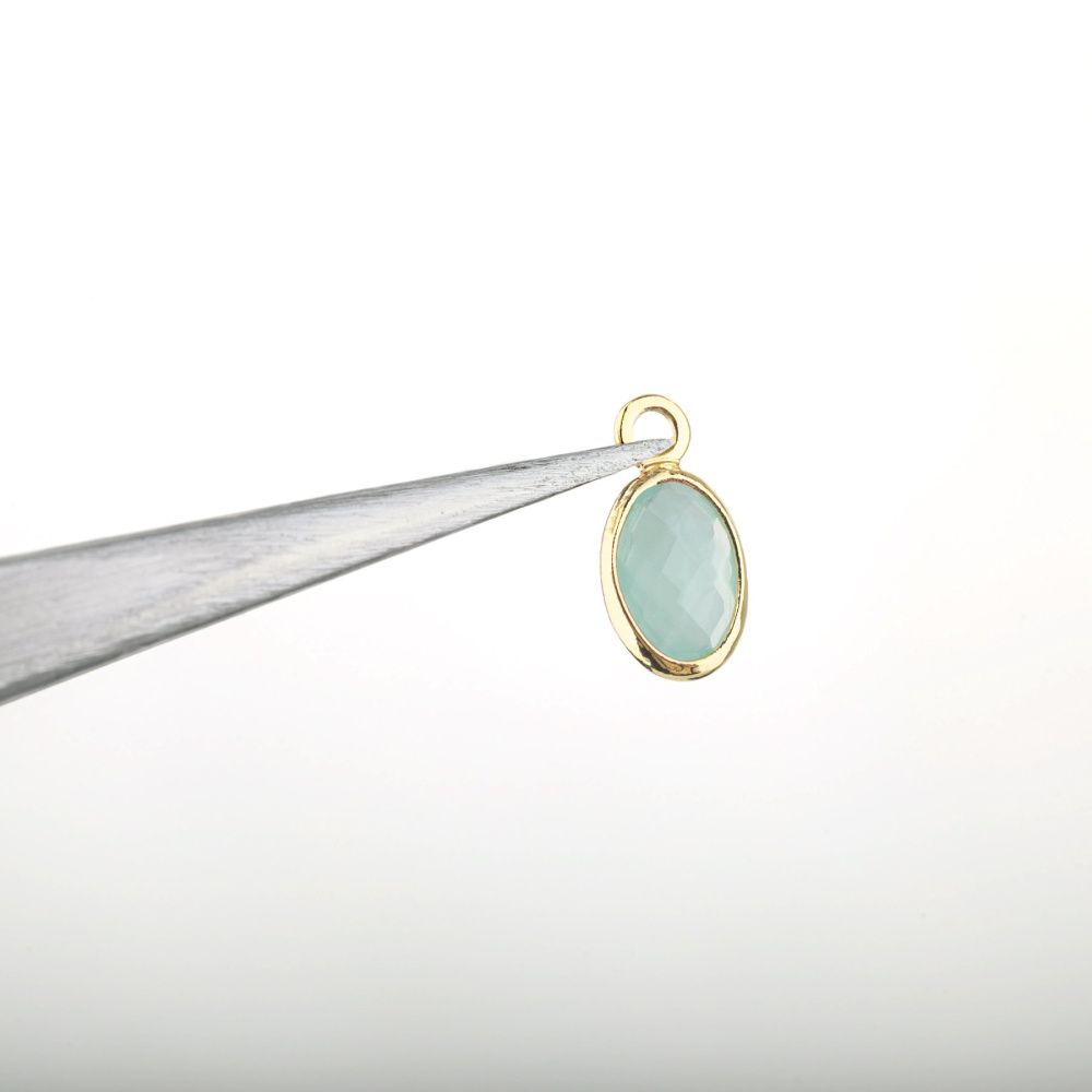 подвеска металл "эллипс", позолота/св.аквамарин, 9x4.5x2 мм