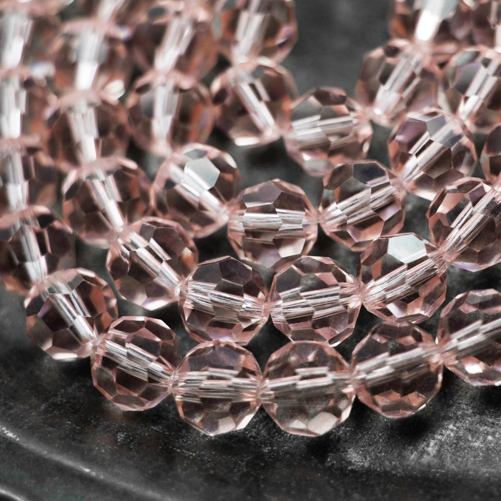 бусина, стекло 10, граненая, цвет розовый, 10 мм
