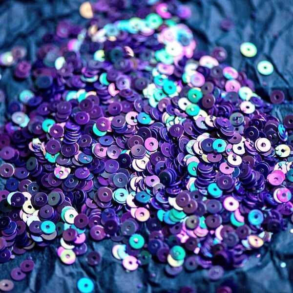 пайетки плоские, сиреневый яркий перламутр радужный, 4 мм