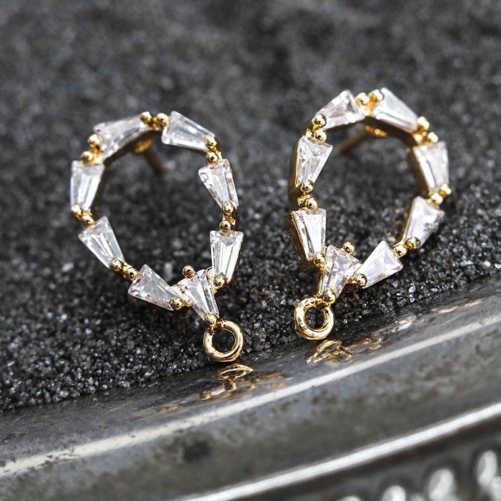 пуссеты "венок", с цирконием, позолоченные, 16x10 мм 