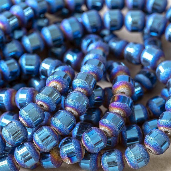 бусина, стекло 8, цвет синий металлик, 8 мм