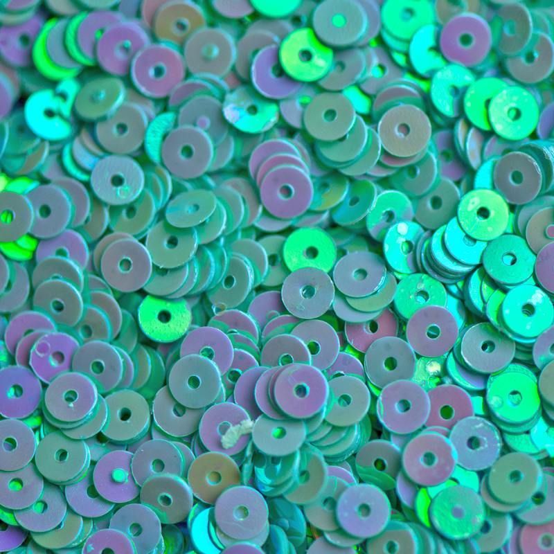 пайетки плоские, светло-зеленый радужный, 4 мм