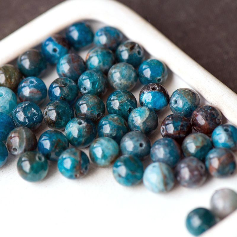 бусина апатит 8, цвет темно-голубой, 8 мм (стренд 8 шт.)