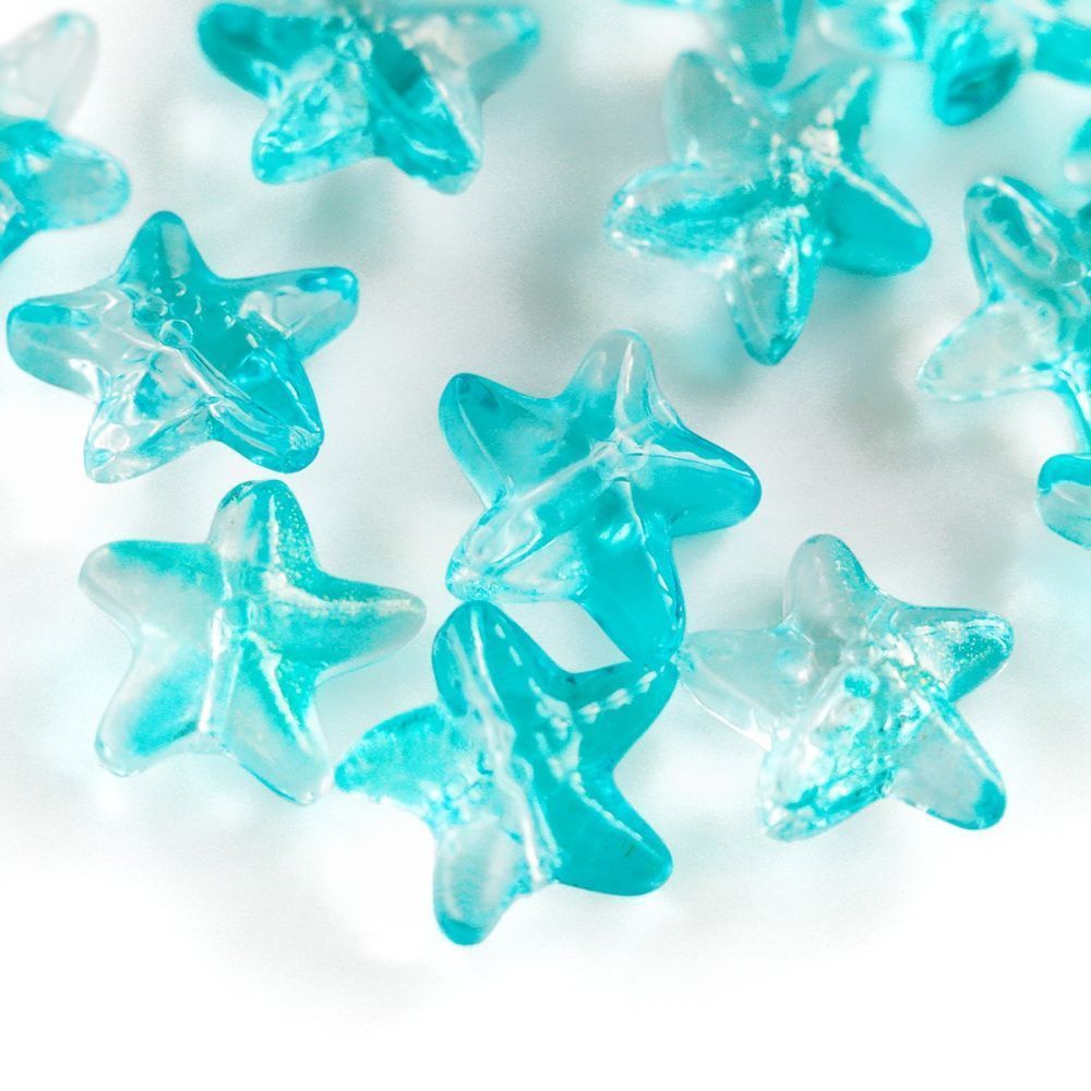 бусина "морская звездочка", стекло, цвет бирюзовый, 14 мм