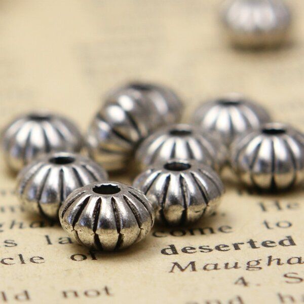 бусина, металл "раффл", цвет античное серебро, 8х5 мм