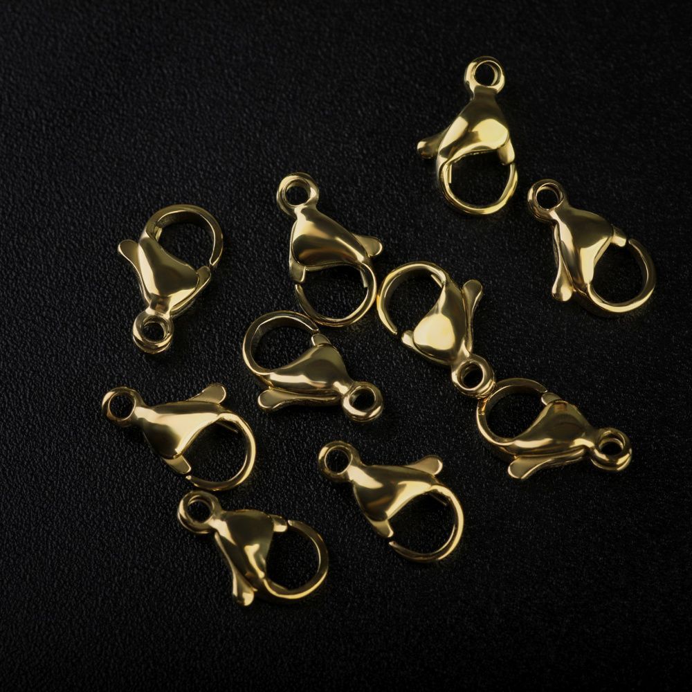 замочек-лобстер, 304 stainless steel, позолота, 11x6.5-7x3.5 мм