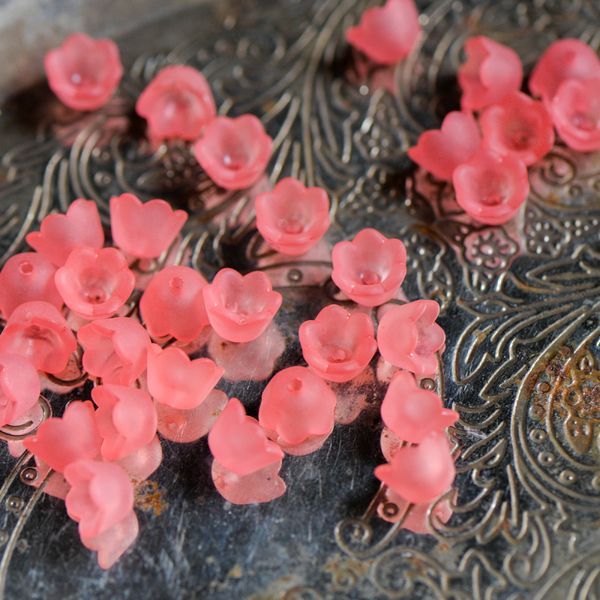 бусина, акрил "ландыш", цвет коралловый матовый, 10х6 мм