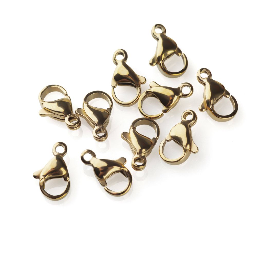 замочек-лобстер, 304 stainless steel, позолота, 11x6.5-7x3.5 мм