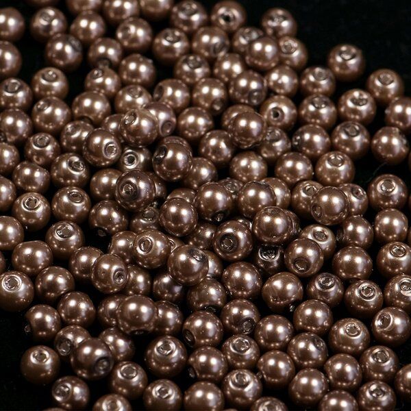 бусина, имитация жемчуга, стекло 6, цвет коричневый, 6 мм (уп 30 шт)