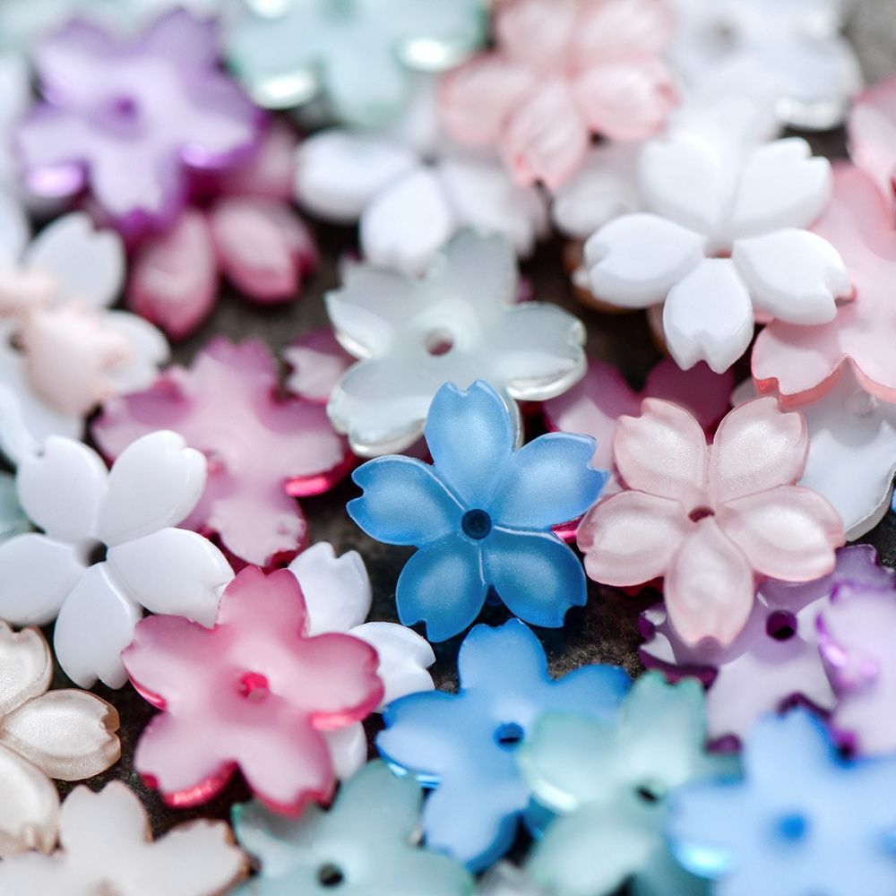 бусина, смола "сакура", пастельный микс, 11x11.5x2 мм