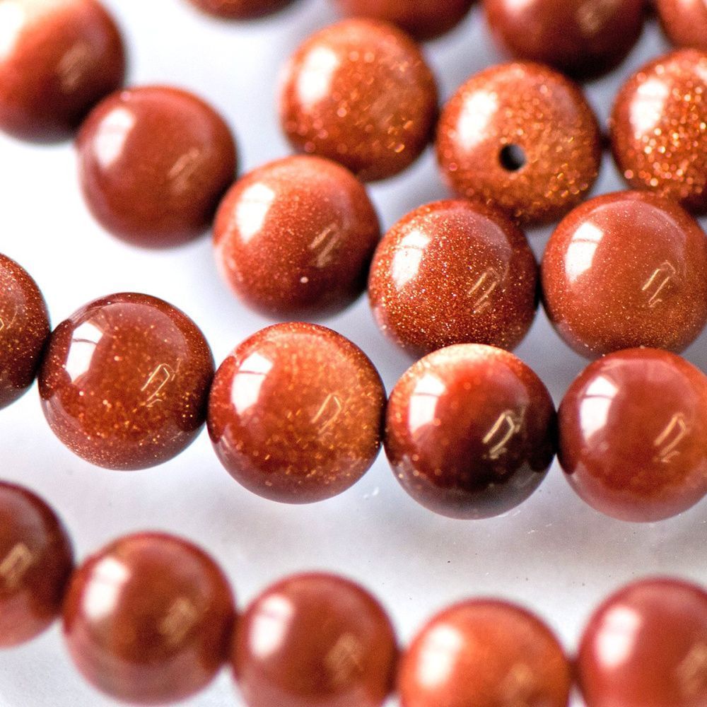 бусина "золотой песок", стекло, цвет медный с блестками, 8 мм