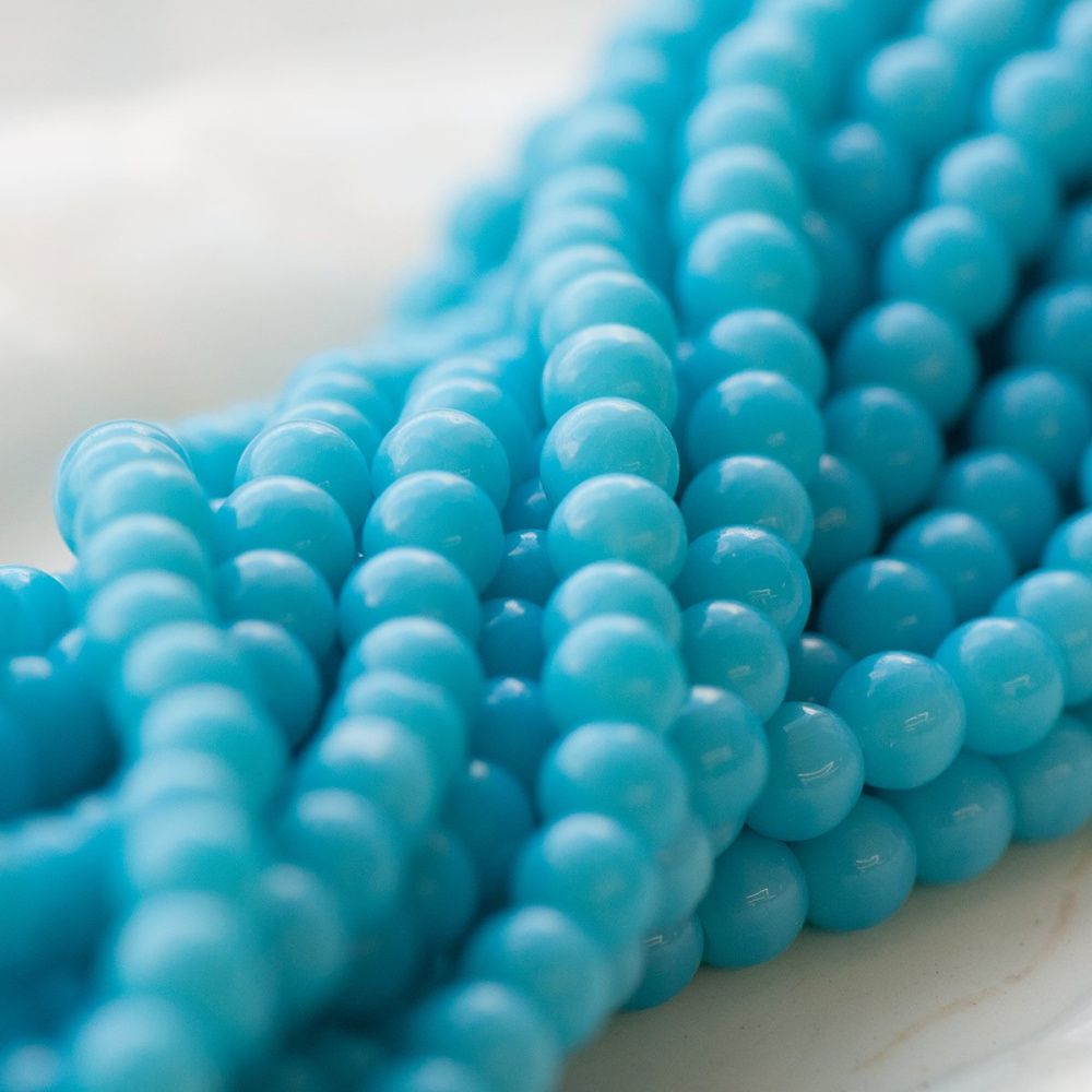 бусина, имитация нефрита, стекло 6, цвет голубой, 6 мм