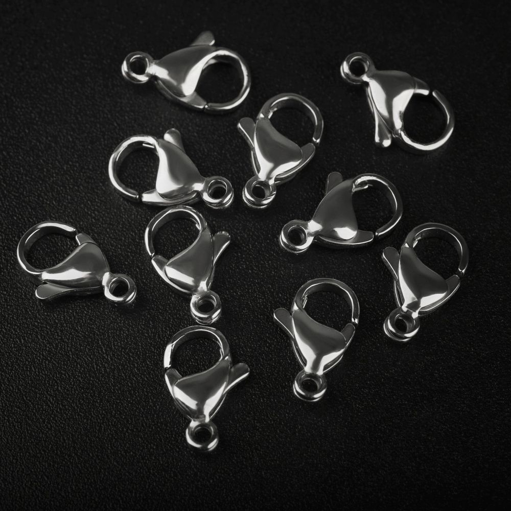 замочек-лобстер, 304 stainless steel, цвет стальной, 13x8x3.9 мм