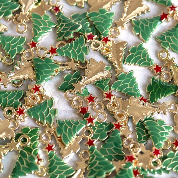 подвеска металлическая "елочка", с эмалью, цвет золото, 21.5x11.5x2.5 мм