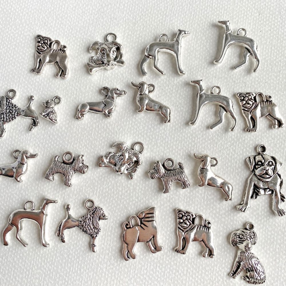 микс металлический из подвесок "собачки", цвет античное серебро, размерный микс (уп 20 г)