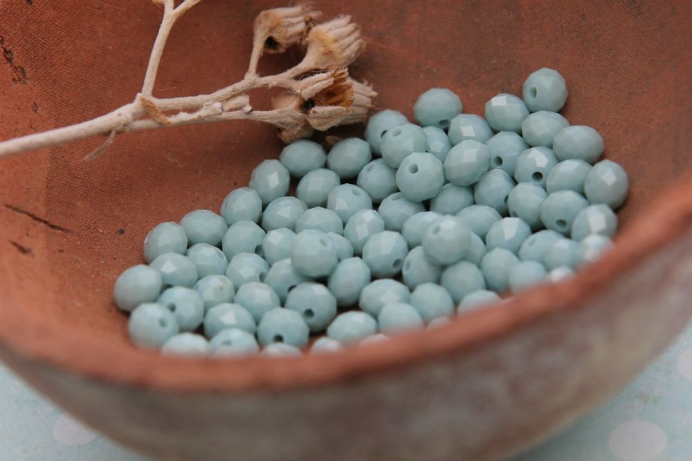 бусина, имитация нефрита, стекло абакус, цвет голубой, 6х4 мм (уп 25+/-3 шт)