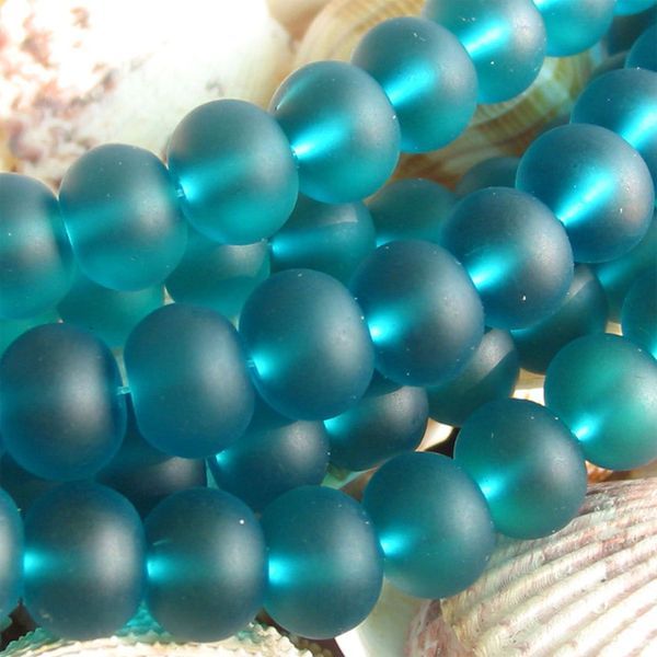 бусина, стекло 10, матовая, цвет бирюзовый, 10 мм