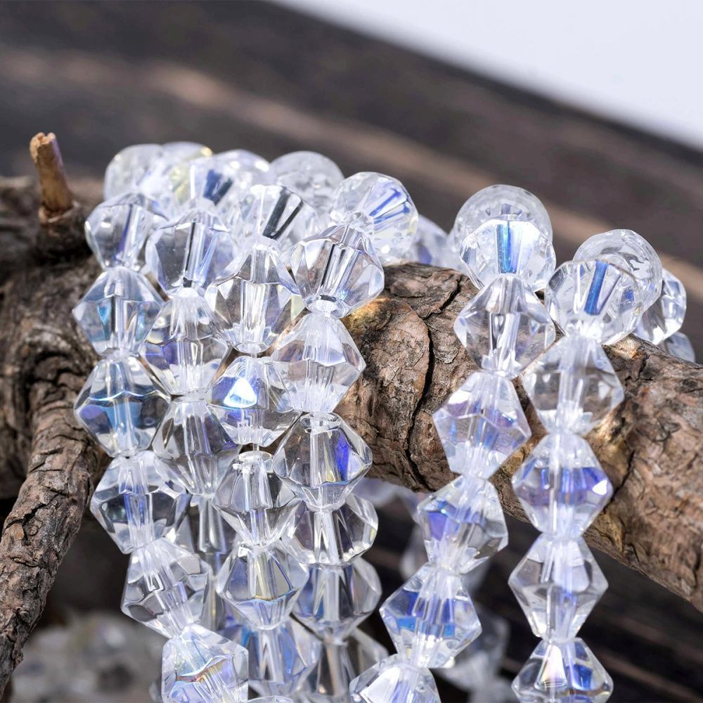 бусина, стекло биконус 8, цвет прозрачный/радужный, 8 мм