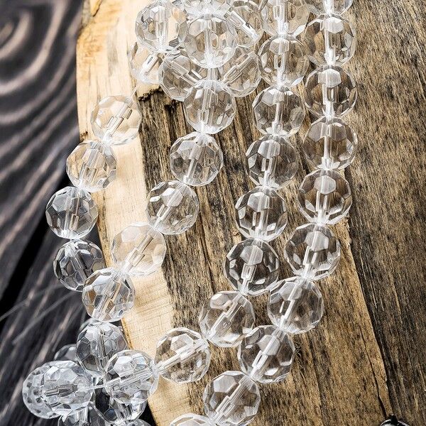 бусина, стекло 12, граненая, цвет прозрачный, 12 мм