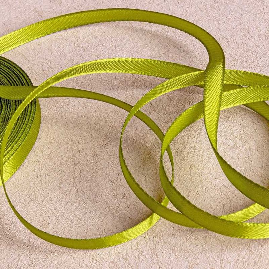 лента, атлас, цвет оливковый, ширина 6 мм ленты