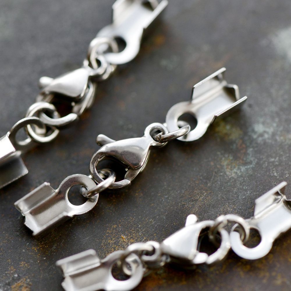 комплект застежка-лобстер с зажимами для шнура, сталь гипоаллергенная, 27 мм