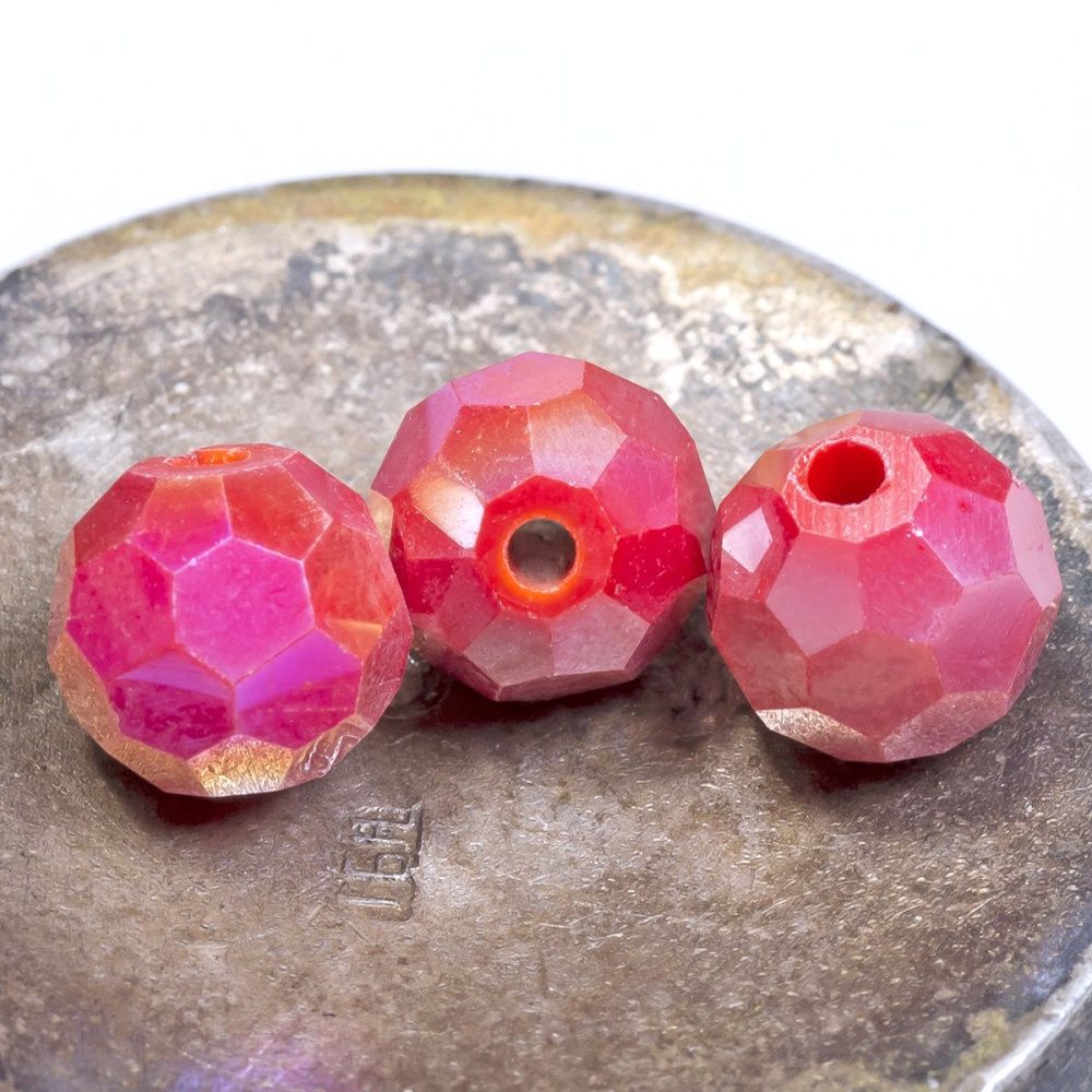 бусина, непрозрачная, граненая, стекло, цвет красный радужный, 6 мм (уп. 20+/-2 шт)