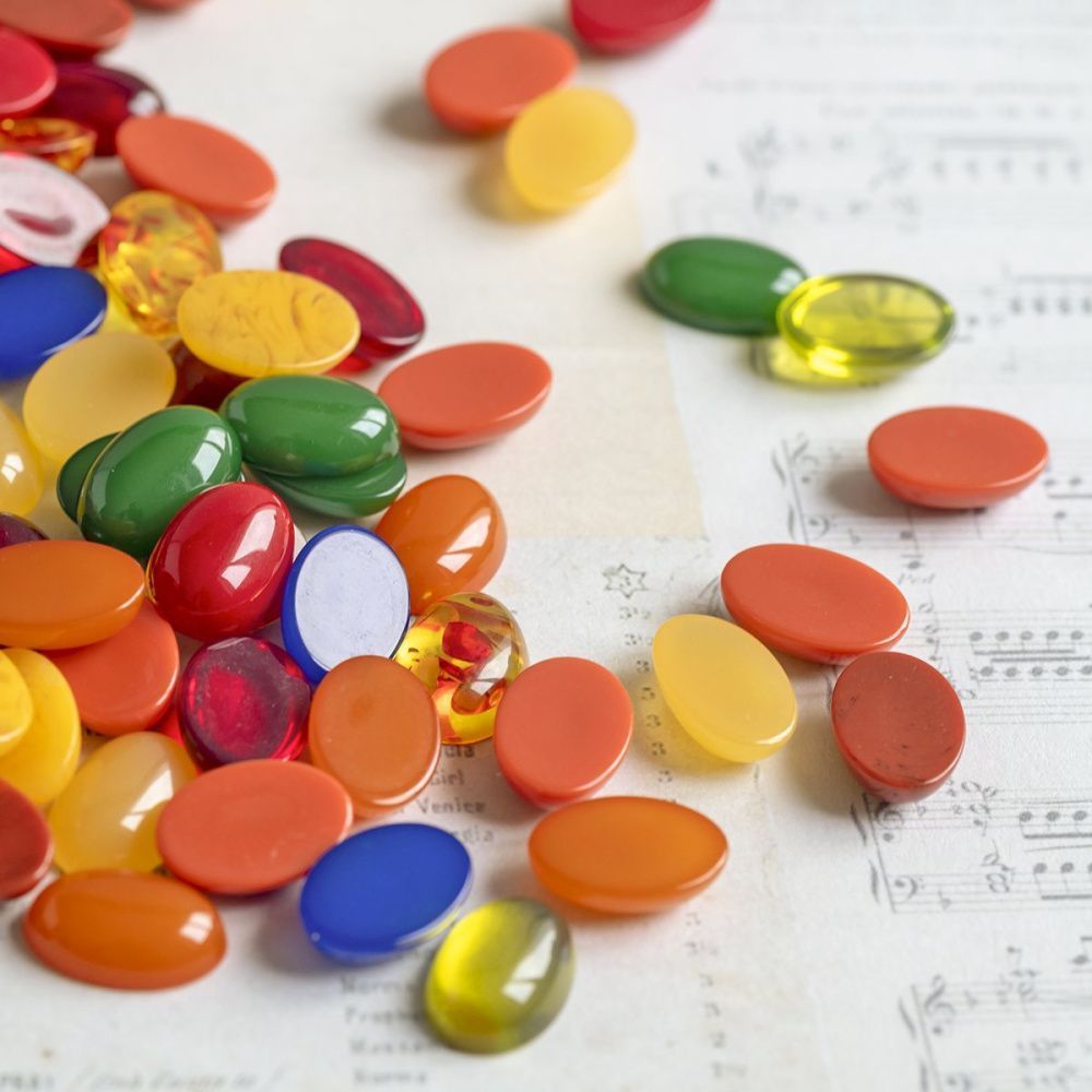 кабошон из смолы "джелли" овальный, цветовой микс, 14x10x4.5 мм