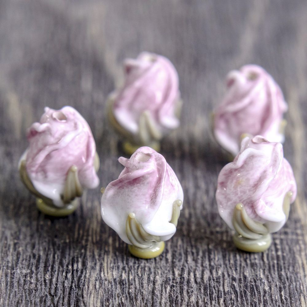 бусина, мурано "розовый бутон", бело-розовый, 15-16х10-11 мм