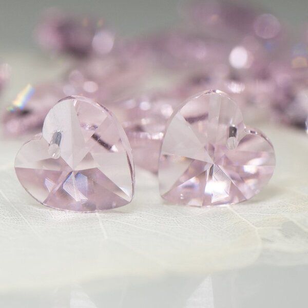 подвеска стеклянная "сердце", граненая, цвет розовый, 14х14х8 мм