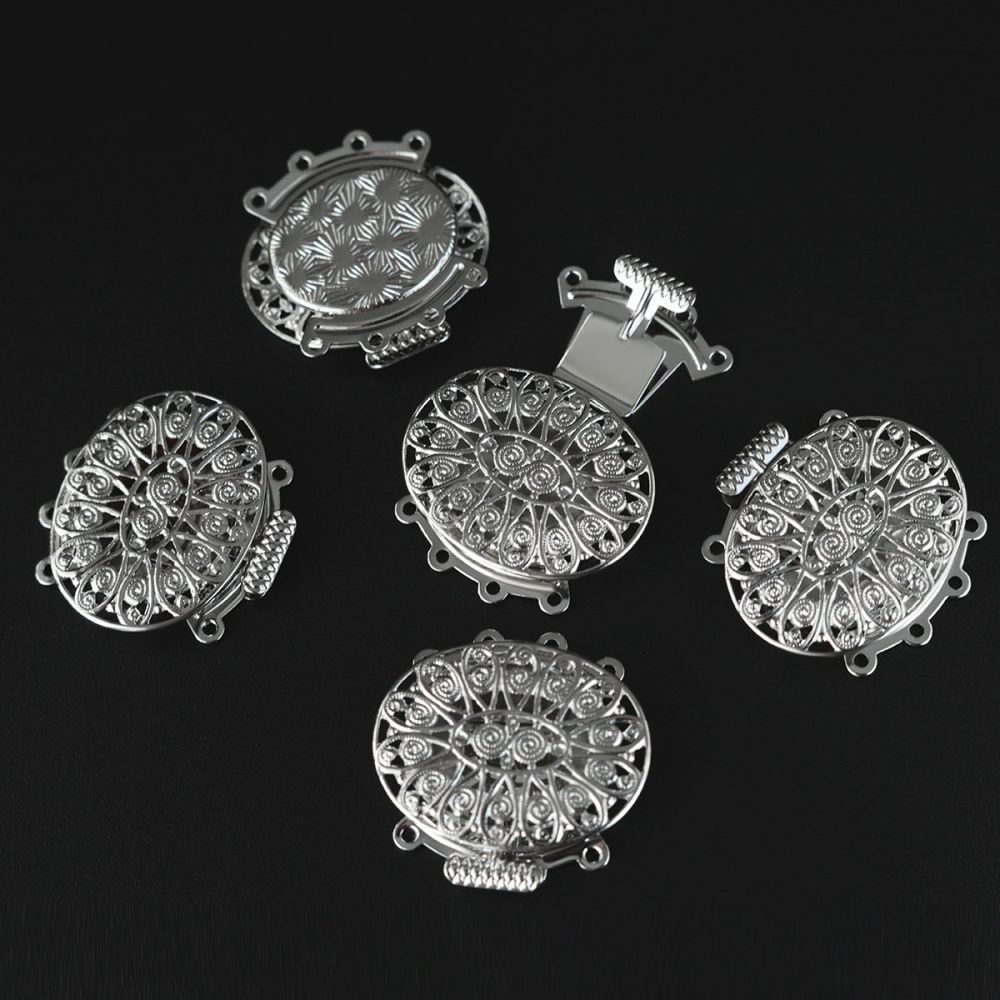 замок для украшений "эллипс", цвет платина, 26x26.5x5 мм