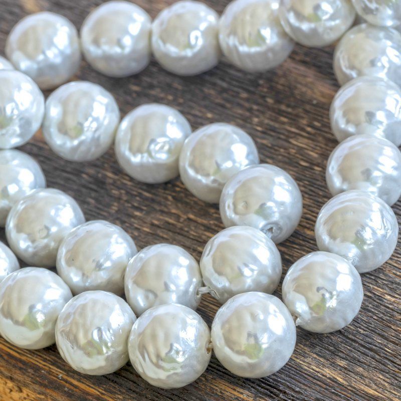 ракушечный жемчуг круглый, "мокрый", цвет белый, 12 мм