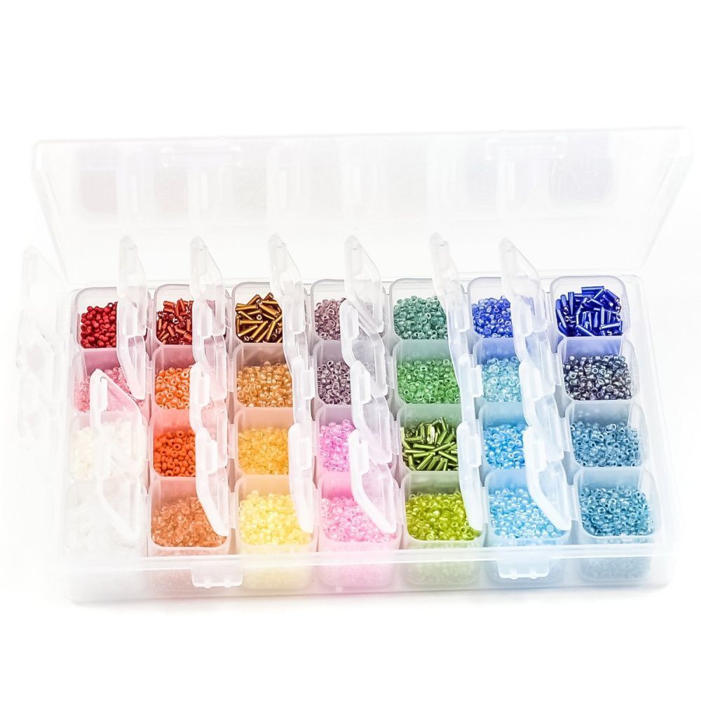 набор бисера "радужный " в органайзере, 28 цветов