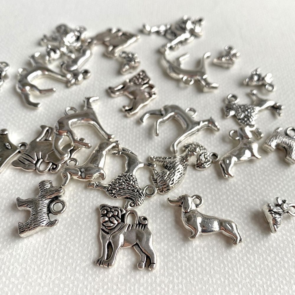 микс металлический из подвесок "собачки", цвет античное серебро, размерный микс (уп 20 г)