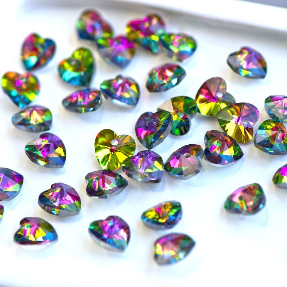 подвеска стеклянная "сердце", граненая, цвет мультиколор, 10х10х5 мм