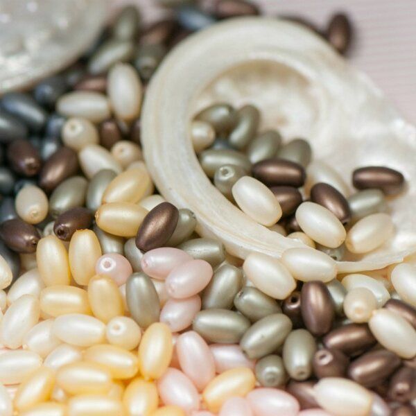 бусина, имитация жемчуга "рис", стекло, матовая, цветовой микс, 7х4 мм