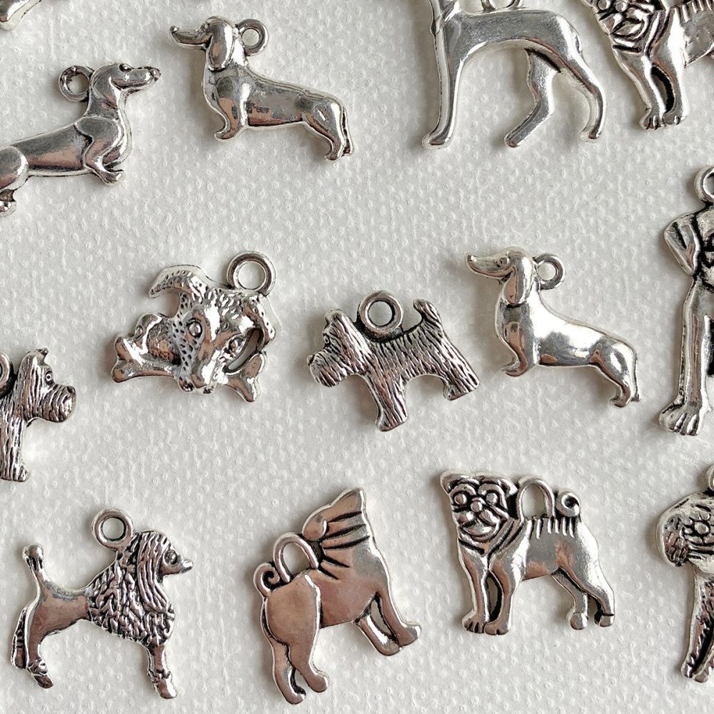 микс металлический из подвесок "собачки", цвет античное серебро, размерный микс (уп 20 г)