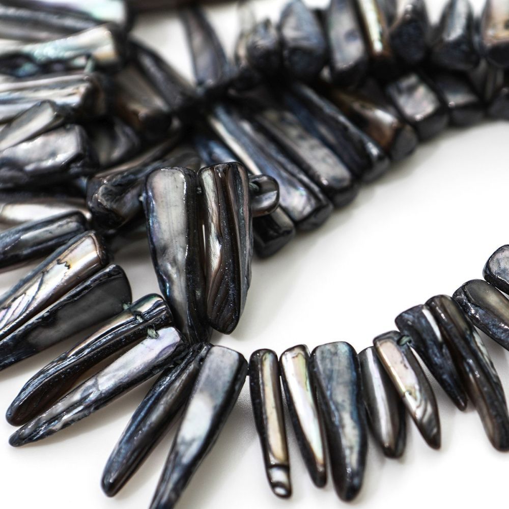 бусина из ракушки, "багет", черный перламутр, размерный микс