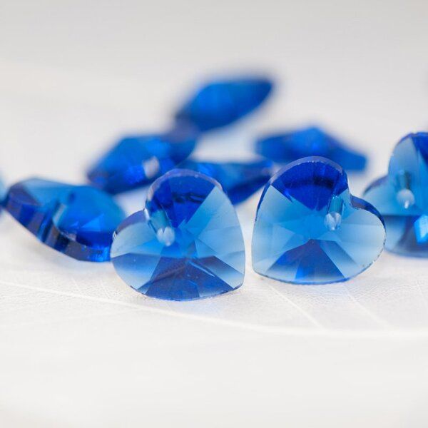 подвеска стеклянная "сердце", граненая, цвет синий, 14х14х8 мм