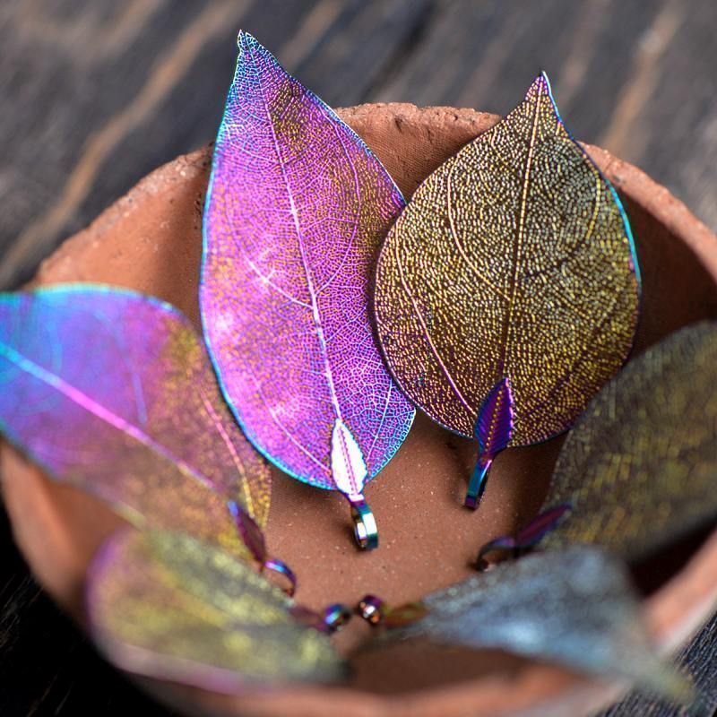 подвеска металлическая "ажурный лист", гальваника, мультиколор, 85-55x40-25x1 мм