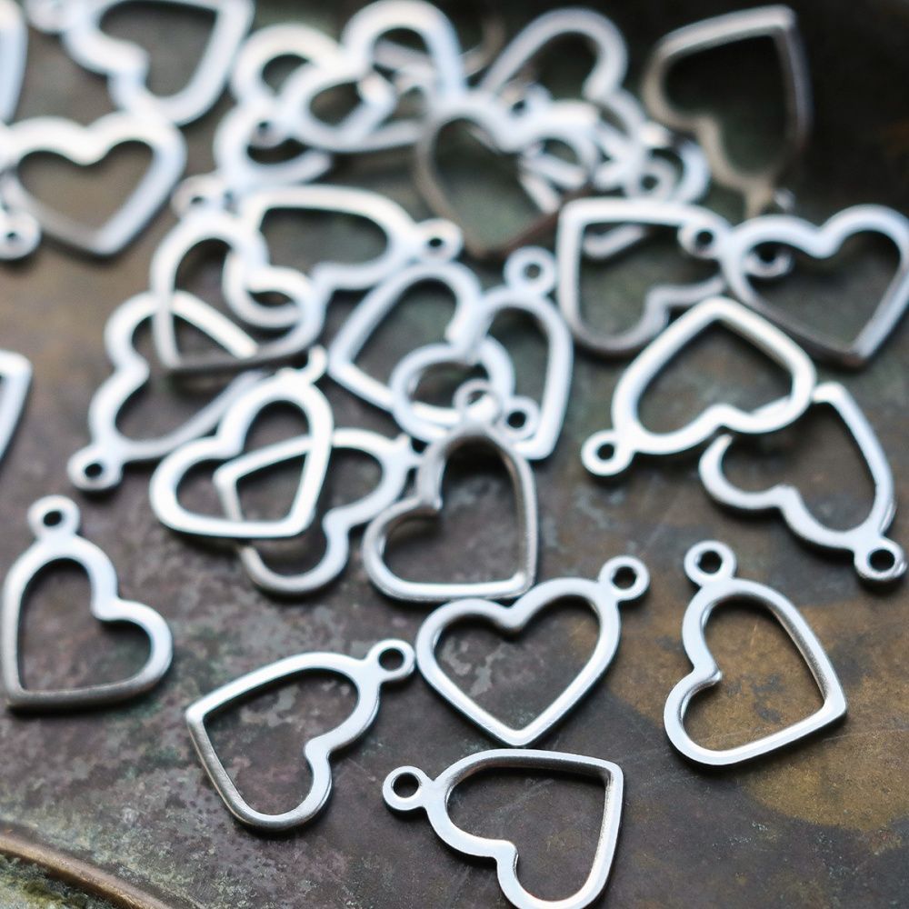 подвеска стальная, сердце, цвет стальной, 10x14x0.8 мм