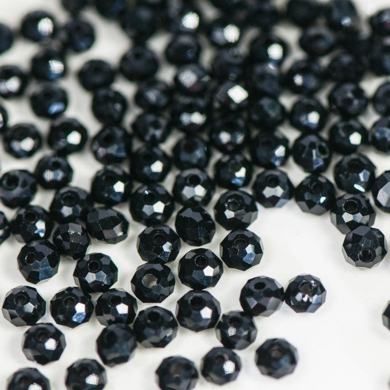 бусина, стекло абакус 3,5, граненая, цвет черный, 3.5х2.5 мм (уп 50+/-10 шт)