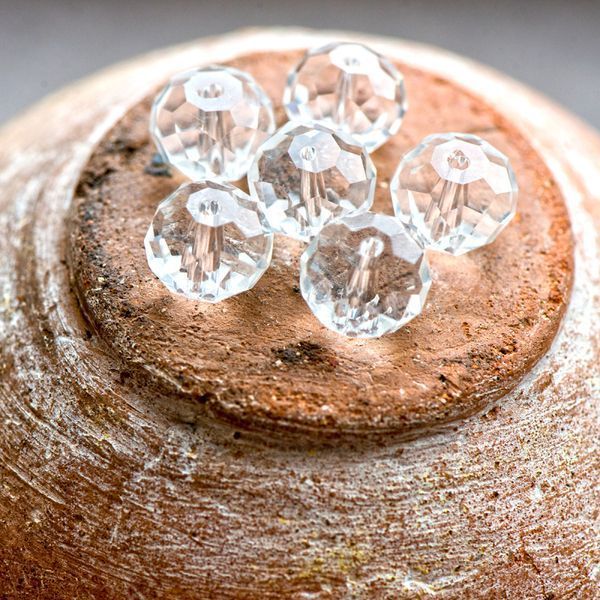 бусина, стекло абакус 12, граненая, цвет прозрачный, 12х8 мм 