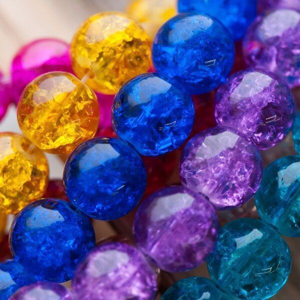 бусина, стекло "кракле", цветовой микс, 10 мм