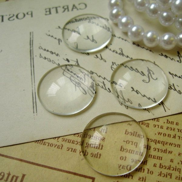 кабошон стеклянный, круглый, прозрачный, 20х6 мм