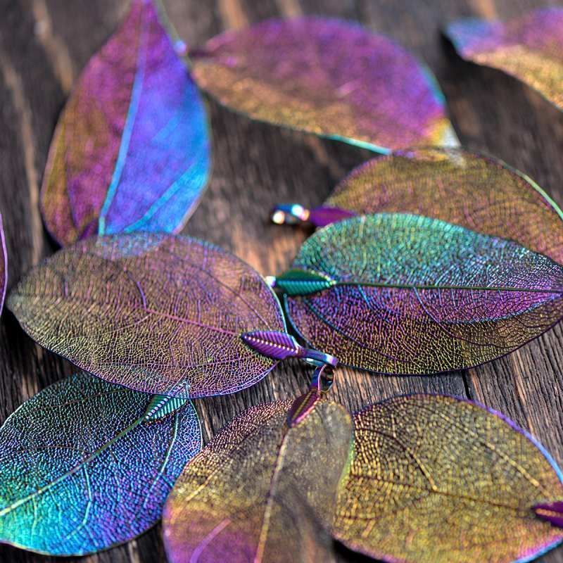 подвеска металлическая "ажурный лист", гальваника, мультиколор, 85-55x40-25x1 мм