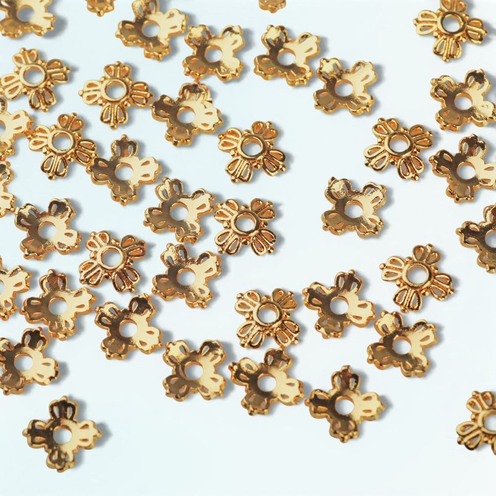 шапочка для бусин "примула", позолота, 6x6x2 мм